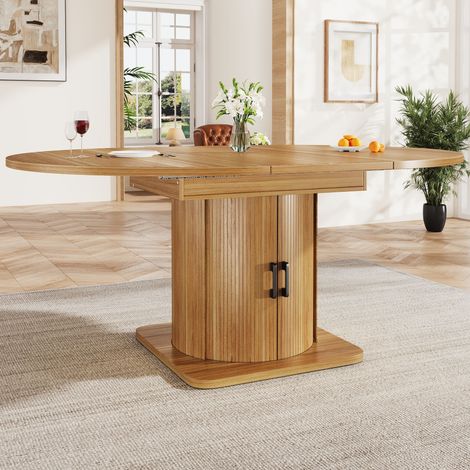 Table à manger extensible 118-158 x 118 x 76 cm, table ronde ovale 6 personnes avec tiroirs, MDF marron