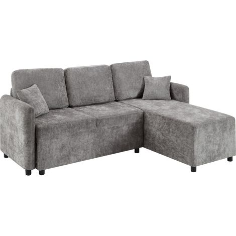 Canapé d'angle en L 3 places avec longue méridienne 144 cm en tissu chenille doux, structure bois massif, capacité 150 kg, livré avec 2 coussins (1/5)