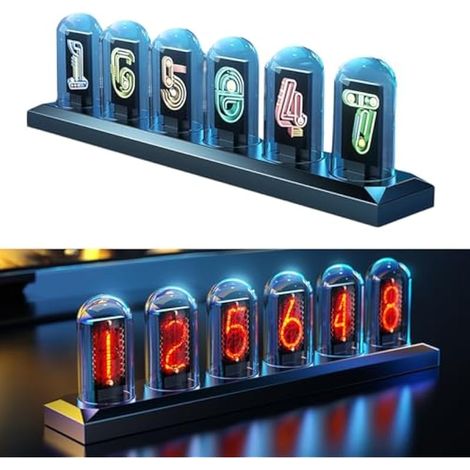 Nixie - Horloge LED - Tube lumineux - DIY - Horloge tubulaire Nixie - Horloge numérique LED - Affichage photo personnalisé - Affichage météo - Horloge de table numérique rétro vintage - Cadeau (1/5)