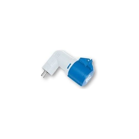 Adaptador con entrada clavija Uni Schuko 16A/3P/230V salida toma CEE 16A 230V IP44