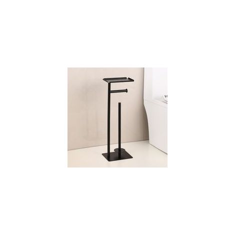 Porte-Rouleau de Papier Toilette sur Pied avec étagère de Rangement supérieure, Support de Papier Toilette Noir, Distributeur de Papier Toilette au Sol 4 Rouleaux de réserve