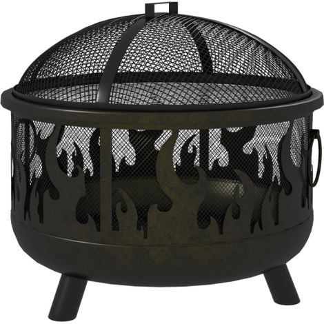 Brasero/foyer extérieur noir Ø 61,5 cm x 52 cm comprenant un pare-étincelles et un tisonnier – 1 pièce, sur place (1/5)