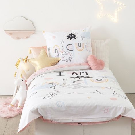Housse de couette enfant 140x200 Licorne + taie 100% coton 57 fils (1/5)