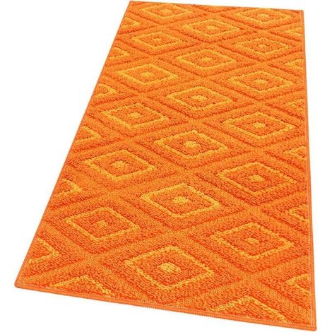 Tapis de Cuisine Doux Bordé Moderne Coureur Antidérapant Losanges 3D Orange - 50X80 Cm (1/4)