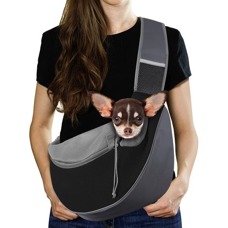 Sac de transport pour chien et chat, bandoulière réglable, respirant et confortable pour petits animaux, sac à épaule de voyage, noir (1/5)