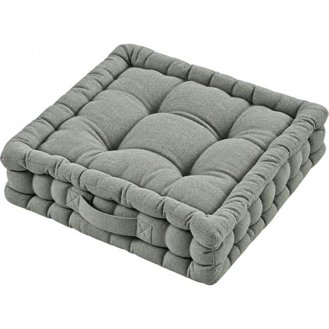 Coussin de sol capitonné avec poignée, revêtement imperméable - 45 x 45 x 10 cm - Gris clair - Linxor (1/5)
