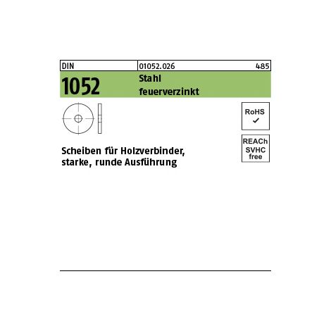 DIN 1052 Scheiben f. Holzverbinder St., tZn, 18 x 68 x 6 ÜH tZn S 50 Stk