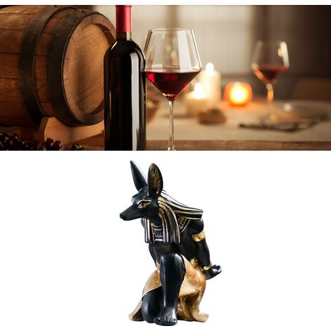 [Soporte creativo para botellas] Innovador soporte de resina para una sola botella de vino, base de mesa decorativa con motivo de Anubis. (1/5)