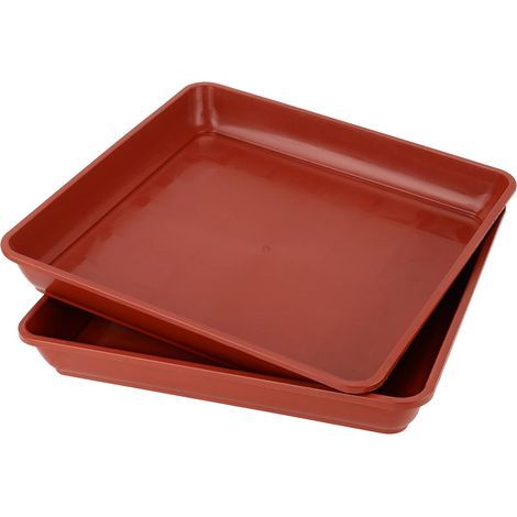 Bac à plantes en plastique rouge brique 3030cm bac à égouttement carré bac à fleurs adapté à l'intérieur et à l'extérieur, 2 pièces (1/5)