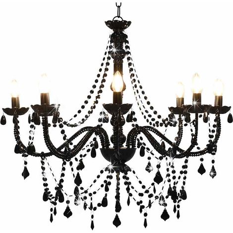 vidaXL Chandelier with Beads Black 8 x E14 Bulbs