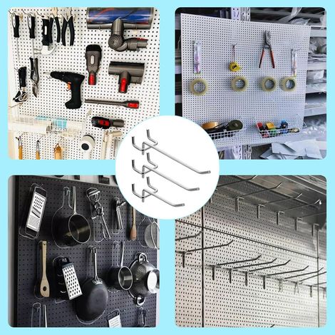 30 Pièces Crochets pour Panneaux Perforés, Crochets Panneau Perforé Porte Mural, Crochets Muraux pour Organiser Outils Établi Rayonnages - 10cm (1/4)