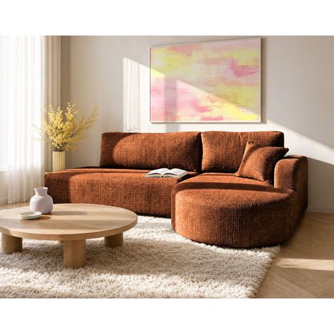 Miro - canapé d'angle droit 4 places convertible avec coffre en velours texturé - rouille (1/5)