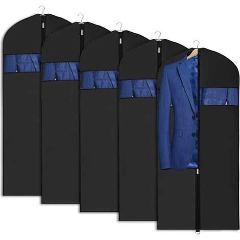 Youyijia 5PCS Breathable Garment Bag for Clothes  Long Dress, Suit, Coat Storage Cover with Zipper & Transparent Window, Wardrobe Dustproof Organizer, Choose 43" or 60" Length (43inch) (1/5)