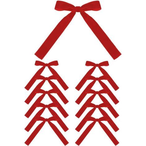 Ein Set aus 12 roten Weihnachtsschleifen – gewebte Schleifen mit den Maßen 18 x 13 cm, langlebige und hochwertige Dekorationen für Weihnachtsbäume, Kränze und Geschenke (1/5)