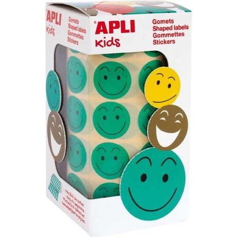 Gomets apli autoadhesivo smile verd cara feliz rollo 900 u