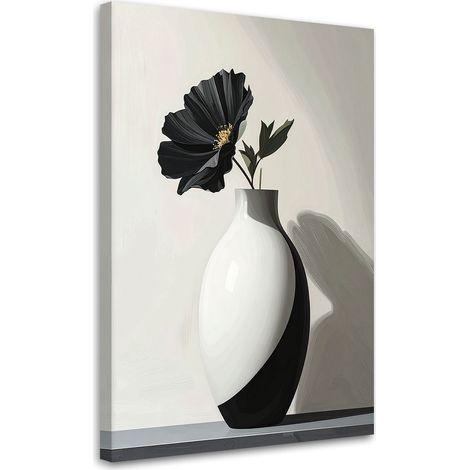 Stampe su Tela, Fiore nero in un vaso bianco minimalista. - 40x60 (1/2)