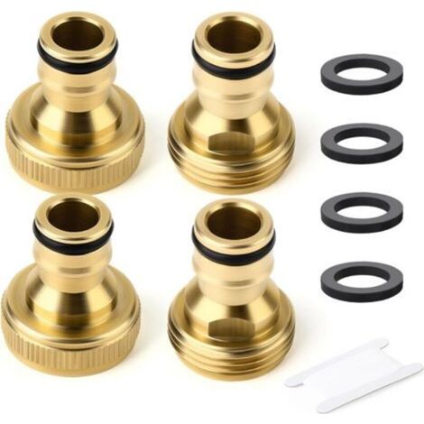 4-teiliges 3/4"-GHT-Schnellkupplungsset aus Messing mit Außen- und Innengewinde für Gartenschläuche einfach zu verbindende Wasserschlaucharmatur mit Klebeband und Gummibändern (1/4)