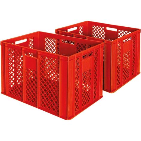 BRB 2x Eurobehälter/Bäckerkiste, LxBxH 600x400x410 mm, lebensmittelecht, Boden und Wände durchbrochen (rot)