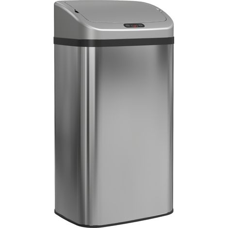 Papelera con sensor de 48 L de acero inoxidable plateado (1/4)