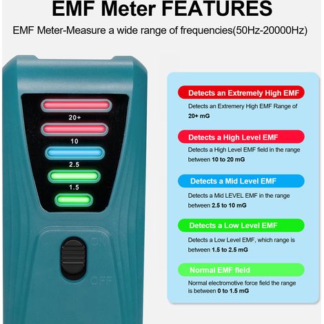Détecteur de rayonnement électromagnétique pratique, testeur EMF portable à 5 LED, gaussmètre, testeur de champ magnétique pour aspirateur, sèche-cheveux et autres appareils de mesure domestiques. (1/2)