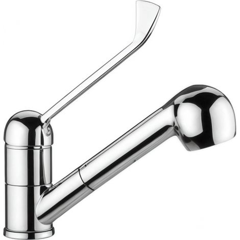 Schläfer 500154014 - Rubinetto per Lavello leva lunga con Doccetta Estraibile due Getti Cromo, Miscelatore Cucina leva clinica con Comando a Gomito, Beccuccio Girevole a 360°, Connettori G 3/8 Pollici
