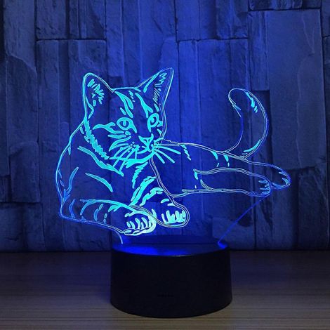 LED-Nachtlicht mit 16 Farbwechseln, 3D-Effekt, optische 3D-Täuschungslampe für Kinder, Weihnachts- oder Geburtstagsgeschenk (Katze) (1/5)