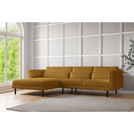 Ecksofa Designersofa AGADA in Stoff Poso Senfgelb Ottomane Links (1/2)