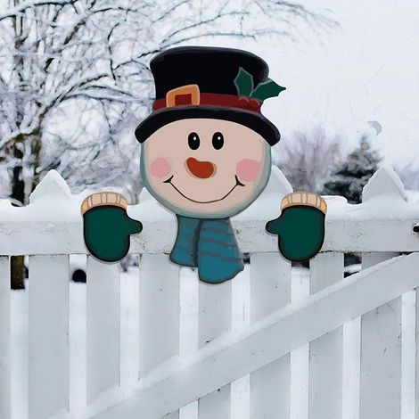 Weihnachtsdeko für Zuhause: Weihnachtsmann-Schneemann-Gartenzaunaufsatz, weihnachtliche Hängedekoration, Geschenkidee (1/5)