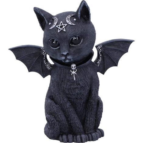 Satanische geflügelte Katze im gotischen Stil, dekoratives Ornament im gotischen Stil, schwarz (1/5)