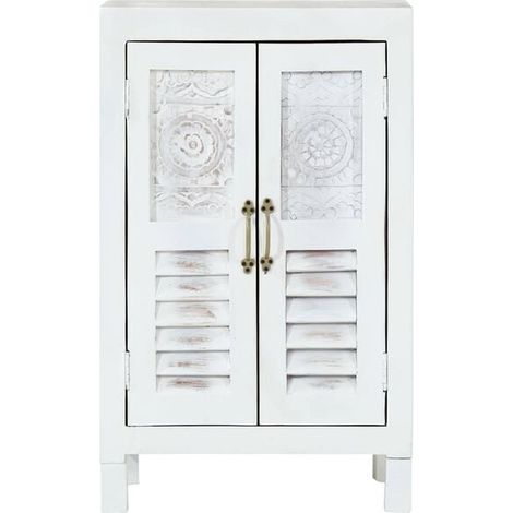 Buffet de Cuisine en Bois d'Acacia Massif 55x30x90 cm, Meuble Rangement Blanc Style Moderne pour Salle à Manger et Salon (1/5)
