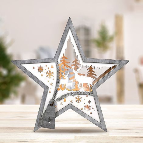 LED-Dekostern aus Holz Weihnachtsstern Adventsstern Weihnachtsdeko Tischdeko (1/2)