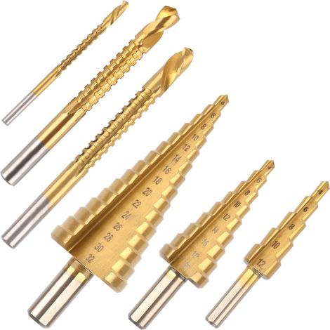 6 Pièce Foret Métal, Triangle Conique Titane, Foret Étagé avec Tige Hexagonale, Foret de Torsion pour acier, plastique, bois, bricolage, Ø 4-32mm, 4-20mm, 4-12mm (1/5)