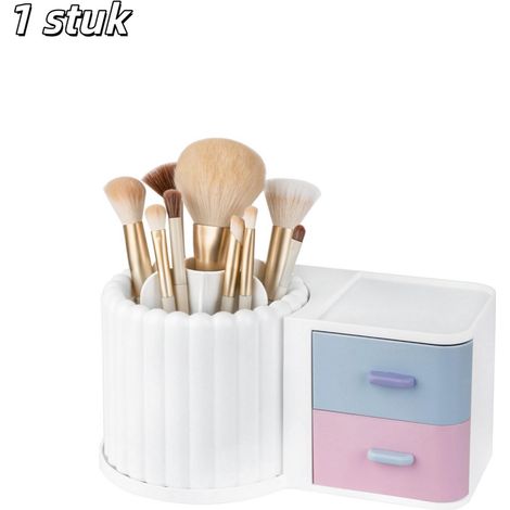 Étagère de rangement rotative à 360 degrés avec tiroirs et porte pinceaux de maquillage démontable pour coiffeuse armoire et bureau couleurs assorties (1/5)