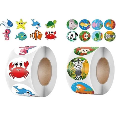 Tieraufkleber, 2 Rollen, Meerestieraufkleber, für Kinder, Mädchen, Jungen, Belohnungen, Geschenke und mehr (1/5)