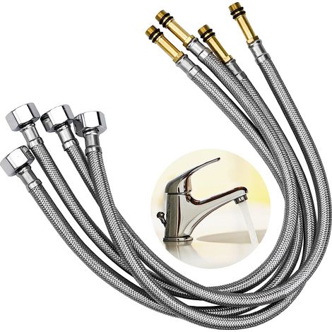 4Pcs Flexible Robinet Tuyau de Douche 5M Flexible Douchette Evier Cuisine Tuyau en Acier Inoxydable Anti-Explosion Flexible Anti-Torsion et Anti-Corrosion Pommeau (G1/2) (1/5)