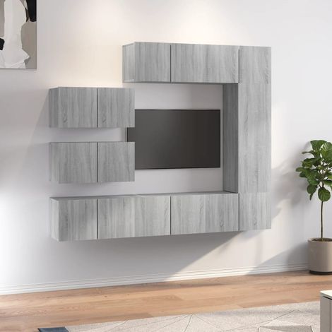 Set de muebles para TV 8 pzas madera contrachapada gris