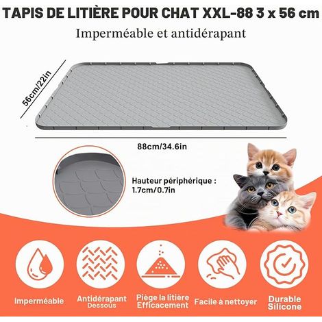 Silicone Litter Mat 88 × 22 in - Waterproof, Non Slip - Grey Litter Mat, Suitable for Cat Paws, for Cat Bowl and Cat Litter Box (1/4)