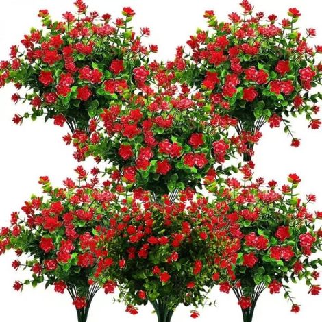 1 Bouquet artificiel, Camélia, Eucalyptus, Plastique, Résistant UV, 21,8x34cm, Intérieur Extérieur (1/4)