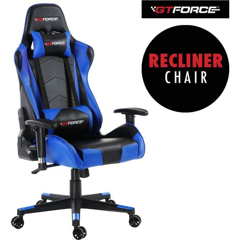 GTFORCE PRO FX LEATHER RACING SPORTS OFFICE CHAIR IN BLACK AND BLUE