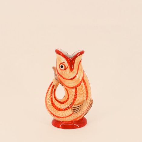 Vase forme poisson en dolomite jaune et rouge, H17cm