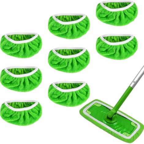 8 Chiffons Réutilisables Microfibre pour Serpillière Sol, Lingettes Compatibles Swiffer Balai et Mop, Nettoyage Sec et Humide, 25,4x11,5 cm pour Bois, Carrelage, Vinyle (1/5)