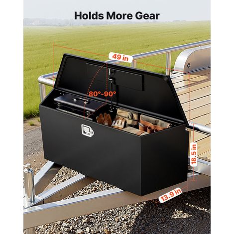Boîte à Outils pour Remorque 124,5x35,3x47 cm, Coffre de Timon ou Flèche de Remorque en Acier, pour Rangement Pick-up Caravane Véhi… (1/5)