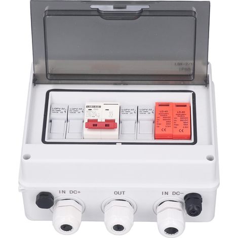Boîtier de combinaison solaire 500V 63A avec fusible 30A, disjoncteur 2P, parafoudre 40KA, IP65 étanche pour système photovoltaïque (1/5)