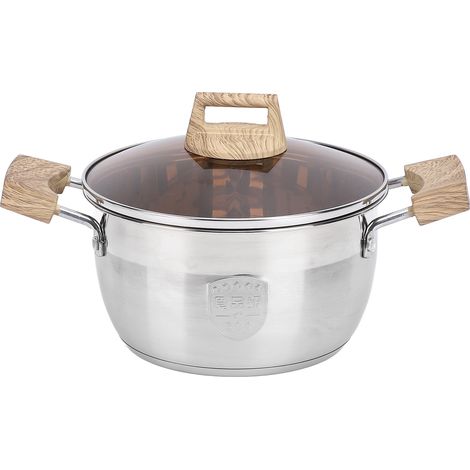 Casserole épaisse en acier inoxydable 304 avec couvercle en verre, polyvalente pour les soupes, 2 poignées, compatible avec les cuisinières à gaz et à induction, 20 cm / 7,9 pouces. (1/5)