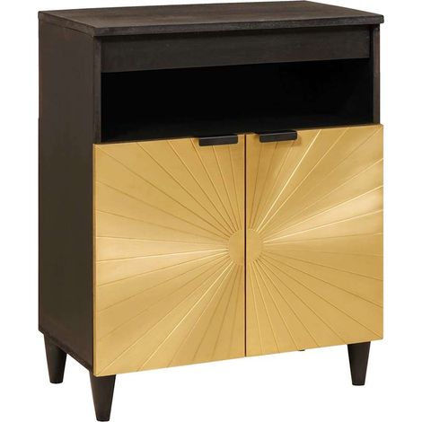 Aparador Negro y dorado 60 x 33 x 75 cm Madera de mango maciza vidaXL