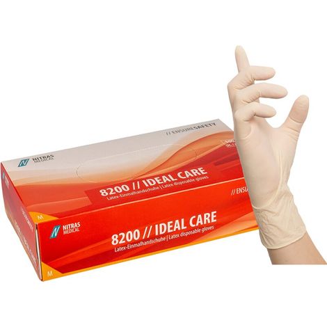 100 Stück Latex-Einmalhandschuhe naturfarben NITRAS IDEAL CARE 8200 Gr. XS