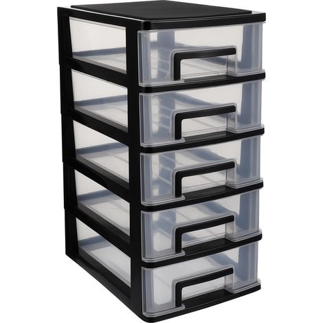 Tiroirs de Rangement en Plastique Transparent 5 Niveaux Armoire de Bureau Compacte Noir et Transparent Organiseur pour Cosmétiques et Fournitures Maison et Bureau (1/5)