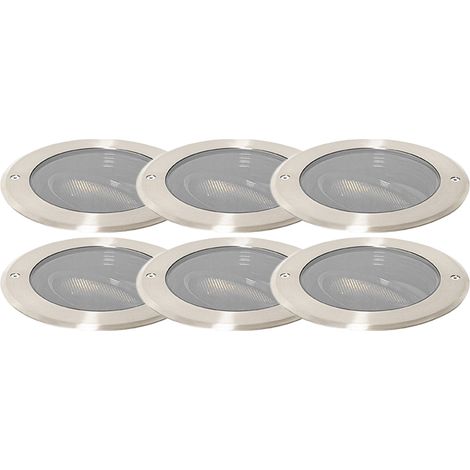 QAZQA Moderno Set de 6 focos de suelo acero AR111 orientables IP65 - Delux Honey Aluminio /Vidrio Redonda Adecuado para LED Max. 1 x 50 Watt