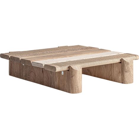 Table basse contemporaine en bois de manguier et verre vieilli - Marron clair finition vieillie (1/5)