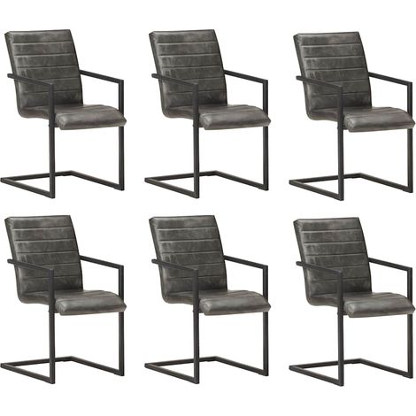 vidaXL Chaises à manger cantilever lot de 6 gris cuir véritable (1/5)
